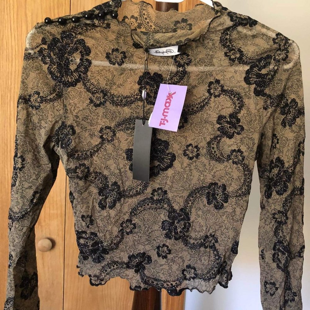 Christopher Fisher sheer lace floral shirt S 💋